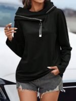 Elorivane Plus Size Asymmetric Collar Zipper Pullover Sweatshirt for Autumn Winter