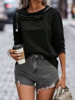 Elorivane Plus Size Asymmetric Collar Zipper Pullover Sweatshirt for Autumn Winter - Image 3
