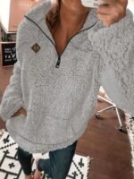 Elorivane Women's White Teddy Sherpa Pullover, Pocket Design Casual Long Sleeve Fall Winter Top - Image 22