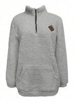 Elorivane Women's White Teddy Sherpa Pullover, Pocket Design Casual Long Sleeve Fall Winter Top - Image 23