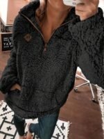 Elorivane Women's White Teddy Sherpa Pullover, Pocket Design Casual Long Sleeve Fall Winter Top - Image 12
