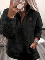Elorivane Women's White Teddy Sherpa Pullover, Pocket Design Casual Long Sleeve Fall Winter Top - Image 11
