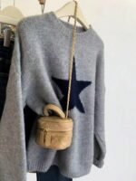 Elorivane Plus Size Drop Shoulder Five-Pointed Star Jacquard Knit Crew Neck Sweater for Fall Winter - Image 7