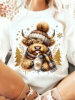 Elorivane Women's Highland Cow Christmas Tree Print Top, Fall Festive - Image 10