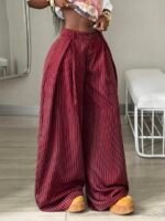 Elorivane Women Brown Striped Cargo Pants, Oversized Curved Hem Vintage Summer Fall Streetwear Trousers - Image 13