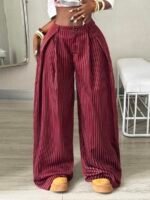 Elorivane Women Brown Striped Cargo Pants, Oversized Curved Hem Vintage Summer Fall Streetwear Trousers - Image 16