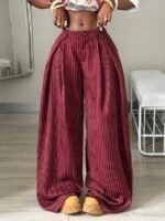 Elorivane Women Brown Striped Cargo Pants, Oversized Curved Hem Vintage Summer Fall Streetwear Trousers - Image 18