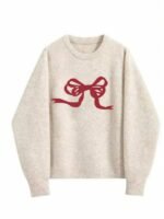 Elorivane Plus Size Drop Shoulder Five-Pointed Star Jacquard Knit Crew Neck Sweater for Fall Winter - Image 4