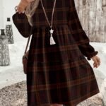 Elorivane Plus Size Retro Plaid Dress, Round Neck Loose Fit, New Year Party Vacation Spring Summer Fall Casual Dress