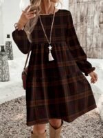 Elorivane Plus Size Retro Plaid Dress, Round Neck Loose Fit, New Year Party Vacation Spring Summer Fall Casual Dress