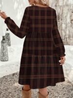 Elorivane Plus Size Retro Plaid Dress, Round Neck Loose Fit, New Year Party Vacation Spring Summer Fall Casual Dress - Image 2
