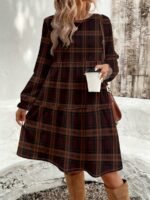 Elorivane Plus Size Retro Plaid Dress, Round Neck Loose Fit, New Year Party Vacation Spring Summer Fall Casual Dress - Image 3