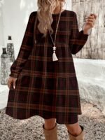 Elorivane Plus Size Retro Plaid Dress, Round Neck Loose Fit, New Year Party Vacation Spring Summer Fall Casual Dress - Image 4