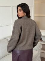 Elorivane Plus Size Solid Sweater, Crew Neck Bowknot Loose Elegant Pullover Autumn Winter Top - Image 2