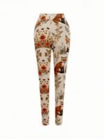 Elorivane Women's Plus Size Floral Print Leggings - Stretchy All-Season Pants, Perfect For Themed Parties - Image 3
