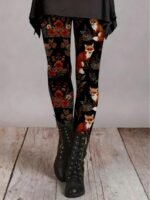Elorivane Women's Plus Size Floral Print Leggings - Stretchy All-Season Pants, Perfect For Themed Parties - Image 4