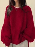 Elorivane Women's Drop Shoulder Knit Sweater, Korean Loose Casual - Image 30