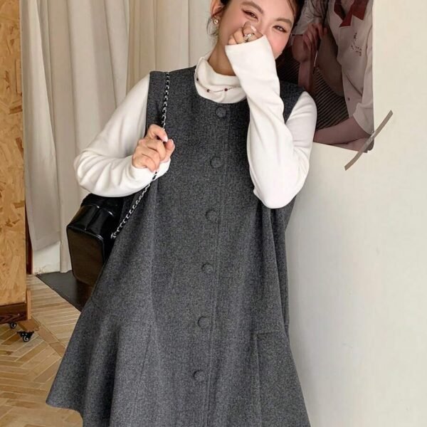 Elorivane Plus Size Woolen Mini Dress, Sleeveless Short Cute Casual Top