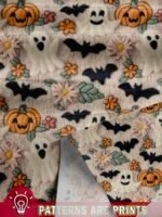 Elorivane Plus Size Beige Round Neck Top Cute Ghost Bat Pumpkin Print Double Layer Flying Sleeve Loose Shirt for Summer Family Matching Casual Wear - Image 3