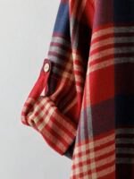 Elorivane Plus Size Green Plaid Shirt, Tie Cuff Long Sleeve Retro Loose Top, Autumn Vacation Casual Wear - Image 12