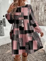 Elorivane Plus Size Retro Plaid Dress, Round Neck Loose Fit, New Year Party Vacation Spring Summer Fall Casual Dress - Image 5