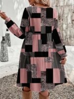 Elorivane Plus Size Retro Plaid Dress, Round Neck Loose Fit, New Year Party Vacation Spring Summer Fall Casual Dress - Image 6