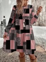 Elorivane Plus Size Retro Plaid Dress, Round Neck Loose Fit, New Year Party Vacation Spring Summer Fall Casual Dress - Image 7