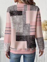 Elorivane Plus Size Geometric Print Sweatshirt, Half-Zip Round Neck Casual Top, Fall - Image 2