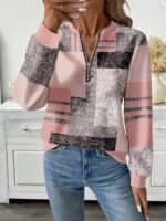 Elorivane Plus Size Geometric Print Sweatshirt, Half-Zip Round Neck Casual Top, Fall - Image 4