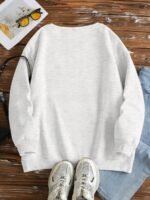 Elorivane Plus Size Slogan & Skull Print Crew Neck Long Sleeve Sweatshirt Loose Fit for Autumn Winter Casual Wear - Image 2