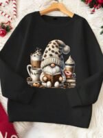 Elorivane Plus Size Skull Girl Slogan Round Neck Sweatshirt Long Sleeve for Autumn Winter Halloween Casual Wear - Image 11