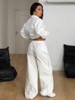 Elorivane Women White 2-Piece Outfit, Reflective Lapel Coat & Parachute Cargo Pants, Streetwear Athleisure Set - Image 19