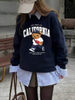 Elorivane Women's Oversized Bear Graphic Sweatshirt, Long Sleeve Crew Neck - Image 5