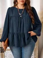 Elorivane Plus Size Kelly Green Blouse, Elegant Top for Office Tea Party Evening Fall Casual Wear