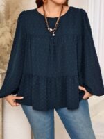 Elorivane Plus Size Kelly Green Blouse, Elegant Top for Office Tea Party Evening Fall Casual Wear - Image 3