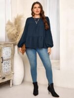Elorivane Plus Size Kelly Green Blouse, Elegant Top for Office Tea Party Evening Fall Casual Wear - Image 5