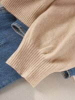 Elorivane Plus Size Beige Sweater, Heart Pattern V-Neck Backless Bow Pullover, Fall Winter Casual Top - Image 5