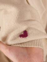 Elorivane Plus Size Beige Sweater, Heart Pattern V-Neck Backless Bow Pullover, Fall Winter Casual Top - Image 7