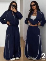 Elorivane Women White 2-Piece Outfit, Reflective Lapel Coat & Parachute Cargo Pants, Streetwear Athleisure Set - Image 8