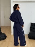Elorivane Women White 2-Piece Outfit, Reflective Lapel Coat & Parachute Cargo Pants, Streetwear Athleisure Set - Image 9