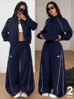 Elorivane Women White 2-Piece Outfit, Reflective Lapel Coat & Parachute Cargo Pants, Streetwear Athleisure Set - Image 10