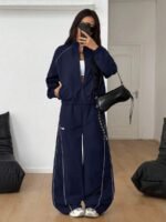 Elorivane Women White 2-Piece Outfit, Reflective Lapel Coat & Parachute Cargo Pants, Streetwear Athleisure Set - Image 12