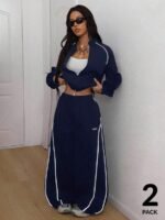 Elorivane Women White 2-Piece Outfit, Reflective Lapel Coat & Parachute Cargo Pants, Streetwear Athleisure Set - Image 14