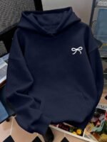 Elorivane Women Bow Pattern Long Sleeve Pocket Sweatshirt, Cute Casual Fall Top - Image 3