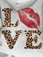 Elorivane Women's Leopard Heart Letter Hoodie, Casual Drop Shoulder Fall - Image 3