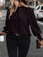 Elorivane Plus Size Woven Polka Dot Long Sleeve Shirt for Autumn Casual Wear - Image 6