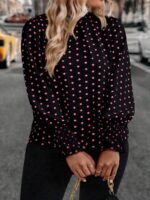 Elorivane Plus Size Woven Polka Dot Long Sleeve Shirt for Autumn Casual Wear - Image 8