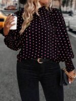 Elorivane Plus Size Woven Polka Dot Long Sleeve Shirt for Autumn Casual Wear - Image 9