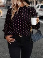 Elorivane Plus Size Woven Polka Dot Long Sleeve Shirt for Autumn Casual Wear - Image 10