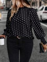 Elorivane Plus Size Woven Polka Dot Long Sleeve Shirt for Autumn Casual Wear - Image 11